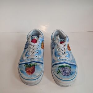 Kids Blue Hand-Painted Fruit Canvas Sneakers